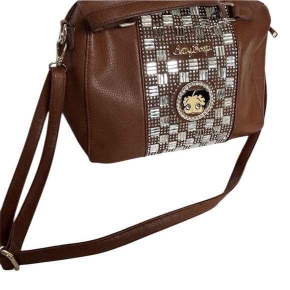 Betty Boop Rhinestone Bag Brown Double Top Handles Detachable Crossbody Strap - Picture 2 of 9